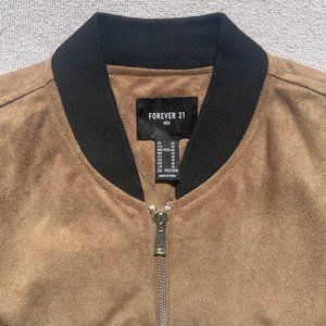 Forever 21 Tan Suede Bomber Jacket – Velvety Texture, Minimalist Style